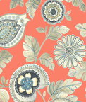 Seabrook Designs Calypso Paisley Leaf Coral & Aloe Fabric