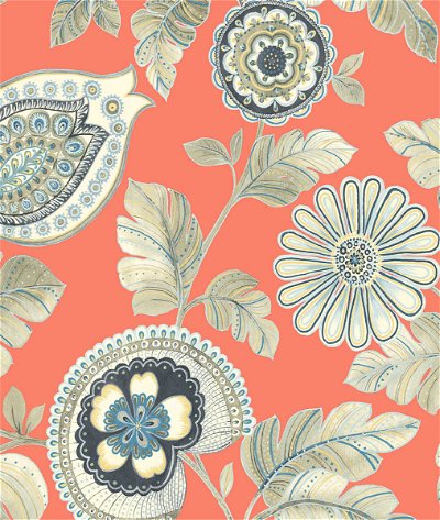 Seabrook Designs Calypso Paisley Leaf Coral & Aloe Fabric