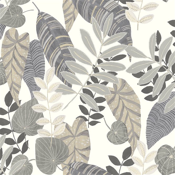Seabrook Designs Tropicana Leaves Charcoal/Stone/Daydream Gray Fabric