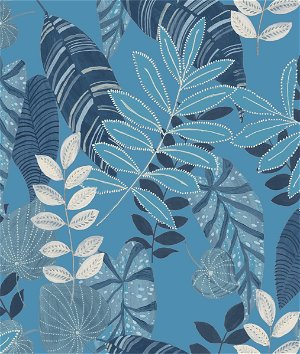 溪布鲁克设计Tropicana叶子天蓝色和尚普兰面料