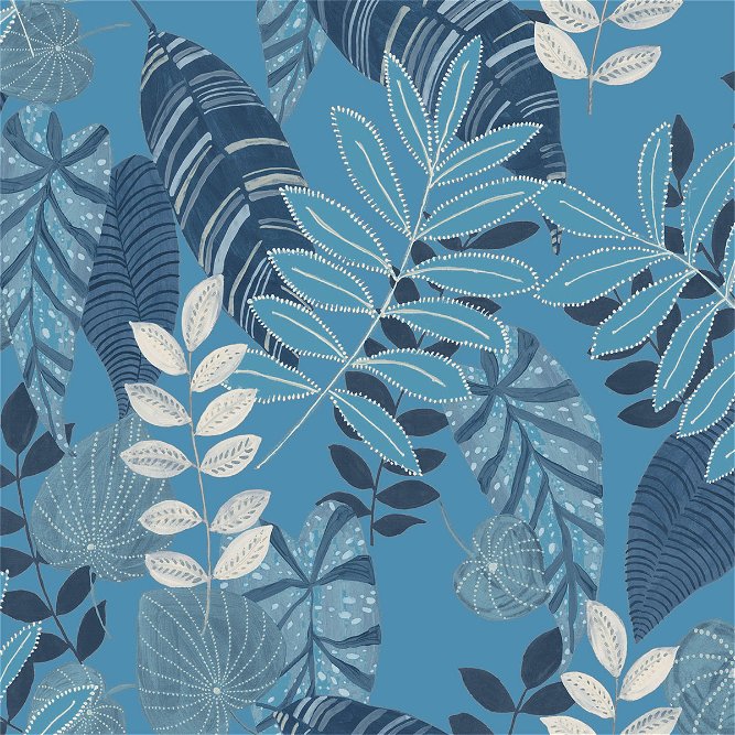 Seabrook Designs Tropicana Leaves Sky Blue & Champlain Fabric ...