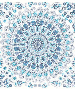 西布鲁克设计曼达拉波霍瓷砖天蓝色和水洗牛仔布