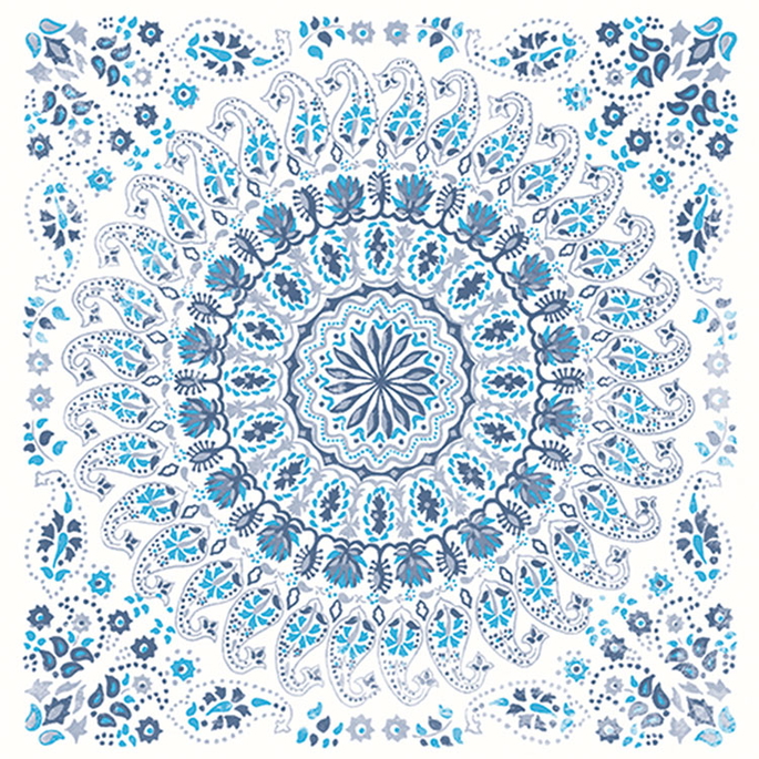 Seabrook Designs Mandala Boho Tile Cerulean &amp; Washed Denim Fabric image 1 of 2