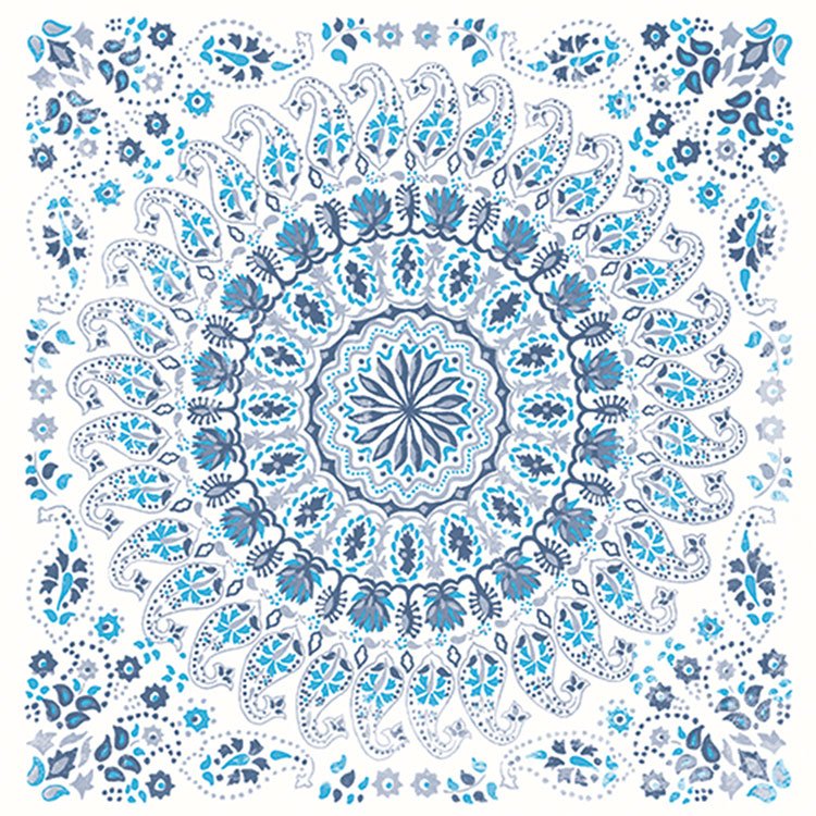 Seabrook Designs Mandala Boho Tile Cerulean & Washed Denim Fabric