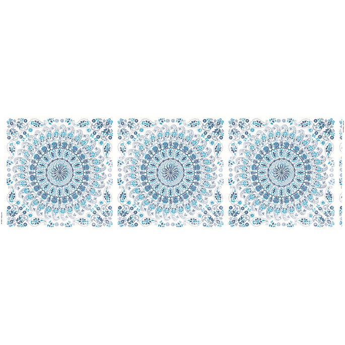 Seabrook Designs Mandala Boho Tile Cerulean &amp; Washed Denim Fabric image 2 of 2