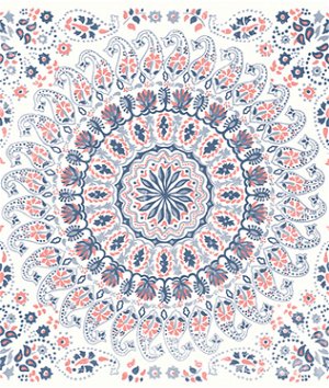 Seabrook Designs Mandala Boho Tile Coral/Cream/Midnight Blue Fabric