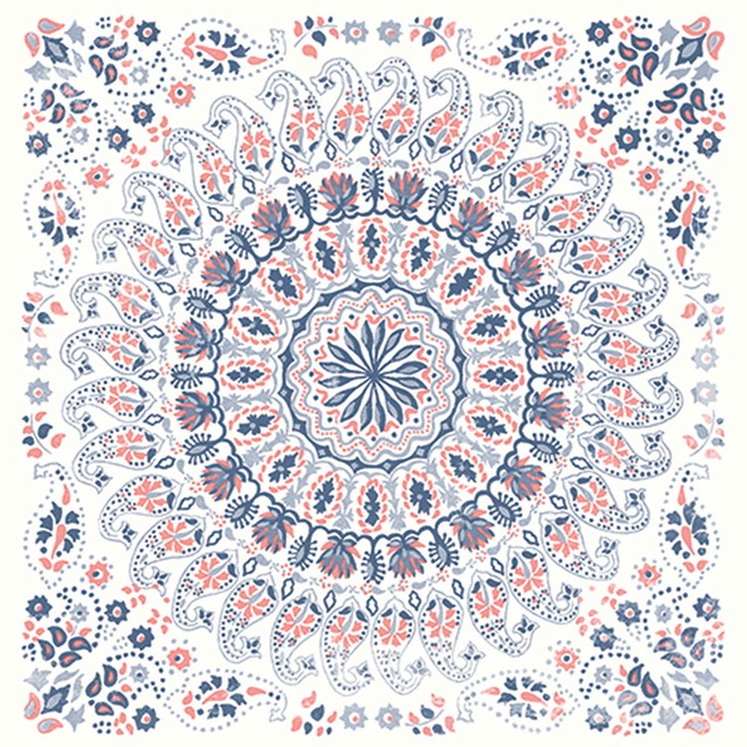 Seabrook Designs Mandala Boho Tile Coral/Cream/Midnight Blue Fabric image 1 of 2