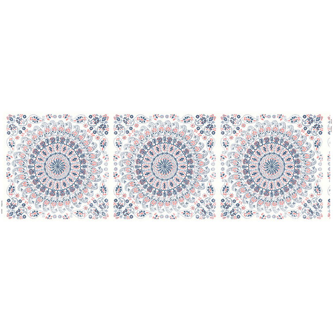 Seabrook Designs Mandala Boho Tile Coral/Cream/Midnight Blue Fabric image 2 of 2