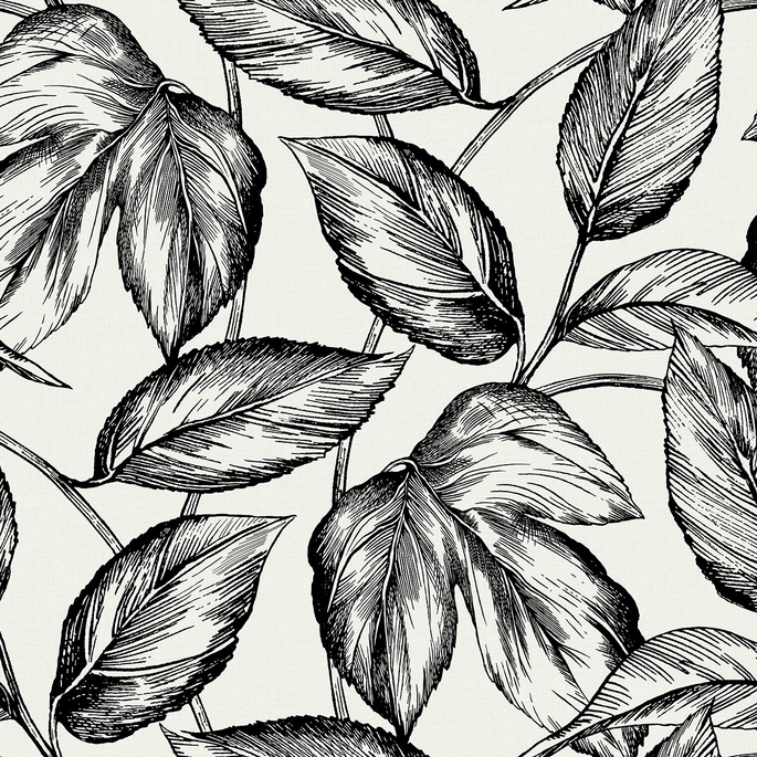 Seabrook Designs Beckett Sketched Leaves Volcanic Black Wallpaper image 1 of 3