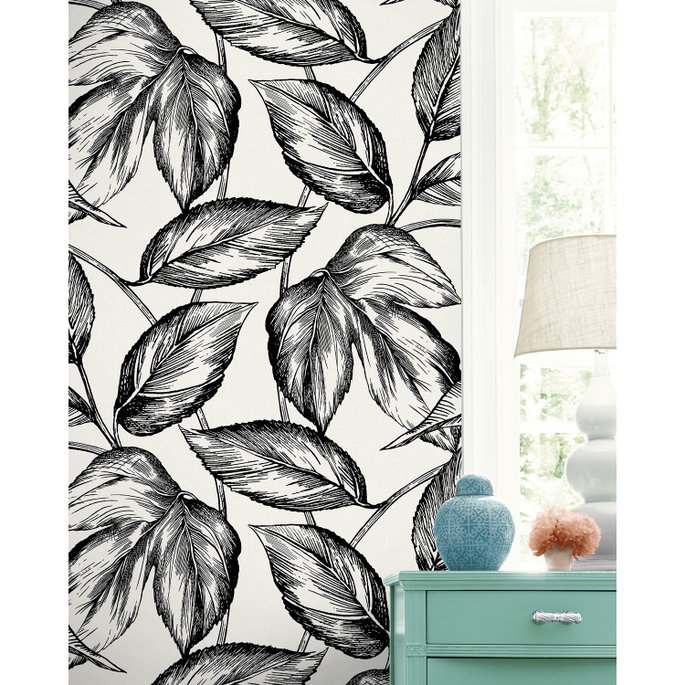 Seabrook Designs Beckett Sketched Leaves Volcanic Black Wallpaper image 3 of 3