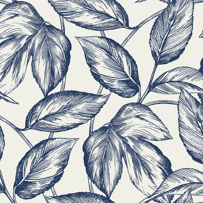 Seabrook Designs Beckett Sketched Leaves Blueberry Hill Wallpaper image 1 of 3