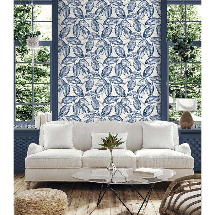 Seabrook Designs Beckett Sketched Leaves Blueberry Hill Wallpaper image 2 of 3