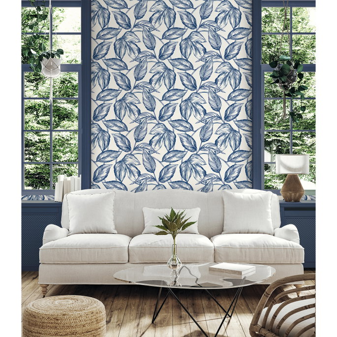 Seabrook Designs Beckett Sketched Leaves Blueberry Hill Wallpaper image 2 of 3