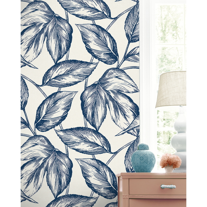 Seabrook Designs Beckett Sketched Leaves Blueberry Hill Wallpaper image 3 of 3