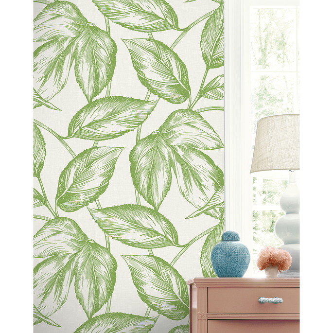 Seabrook Designs Beckett Sketched Leaves Apple Green Wallpaper image 3 of 3