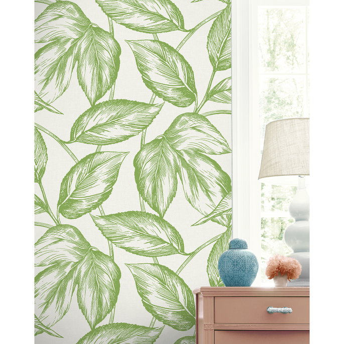 Seabrook Designs Beckett Sketched Leaves Apple Green Wallpaper image 3 of 3