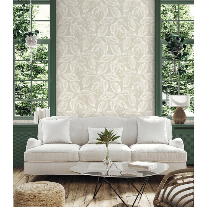 Seabrook Designs Beckett Sketched Leaves Oat Wallpaper image 2 of 3