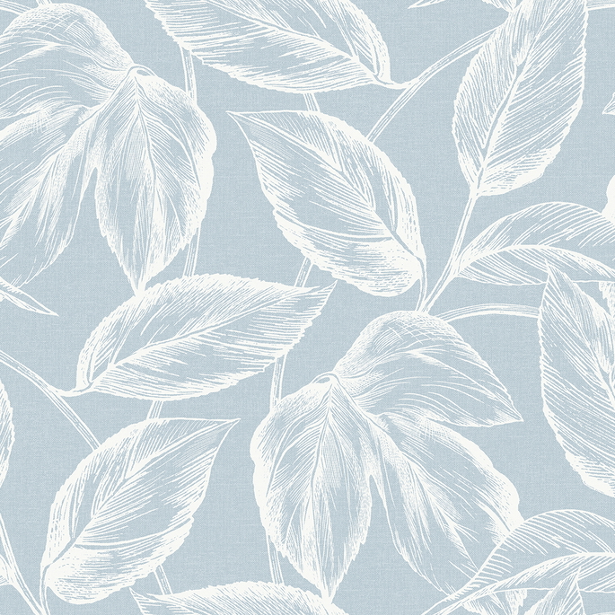 Seabrook Designs Beckett Sketched Leaves Baby Blue Wallpaper image 1 of 3