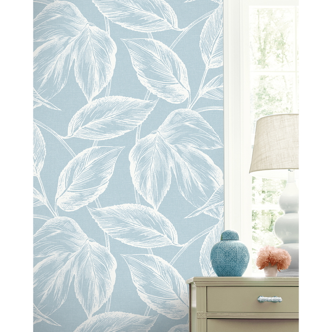 Seabrook Designs Beckett Sketched Leaves Baby Blue Wallpaper image 3 of 3