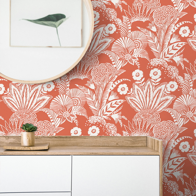 Seabrook Designs Suvi Palm Grove Coral Glow Wallpaper image 2 of 2