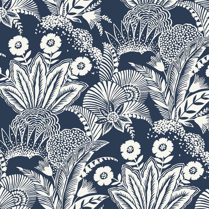 Seabrook Designs Suvi Palm Grove Nautical Blue Wallpaper image 1 of 2