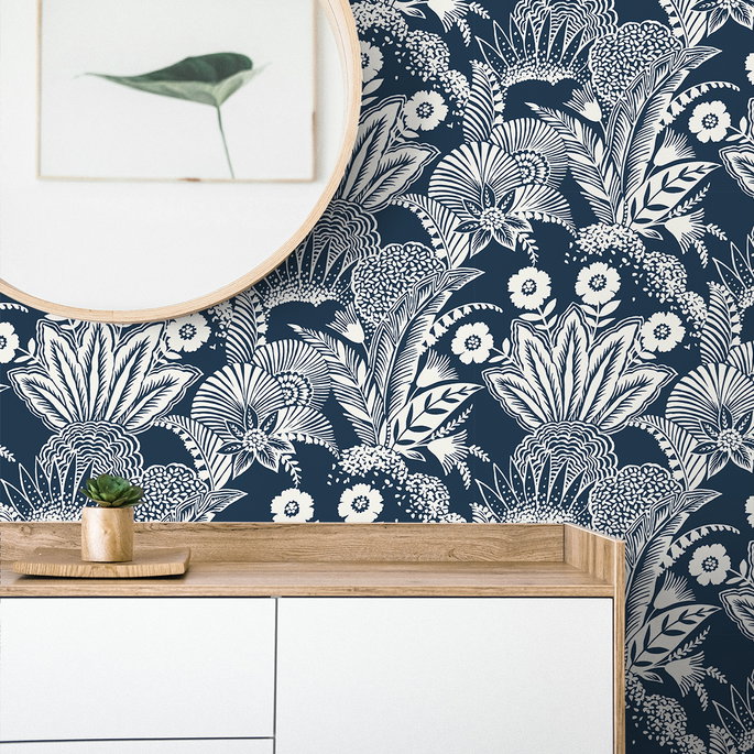 Seabrook Designs Suvi Palm Grove Nautical Blue Wallpaper image 2 of 2