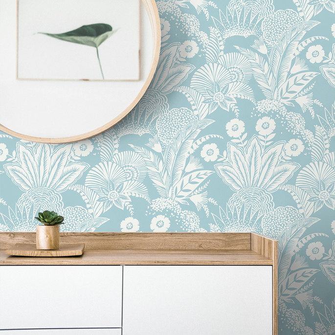 Seabrook Designs Suvi Palm Grove Sky Blue Wallpaper image 2 of 2