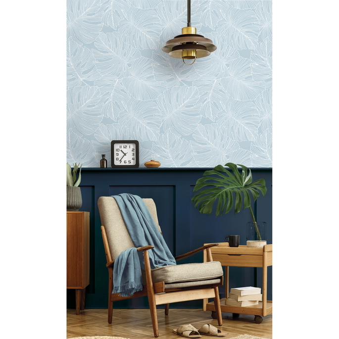 Seabrook Designs Tarra Monstera Leaf Early Sky Wallpaper image 2 of 3
