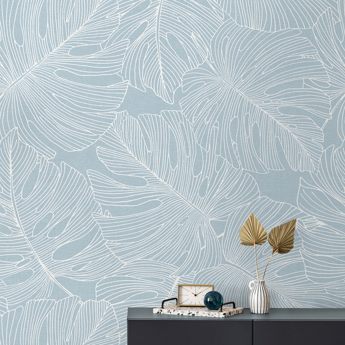 Seabrook Designs Tarra Monstera Leaf Early Sky Wallpaper image 3 of 3