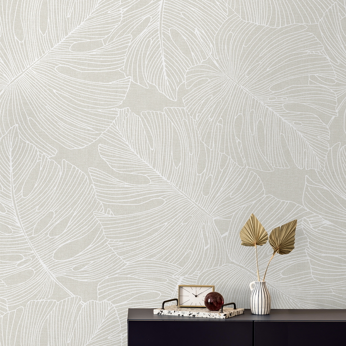 Seabrook Designs Tarra Monstera Leaf White Sand Wallpaper image 4 of 4