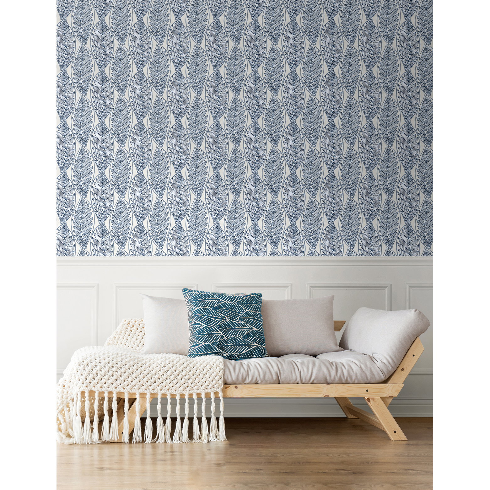 Seabrook Designs Kira Leaf Husk Blue Suede Wallpaper | OnlineFabricStore