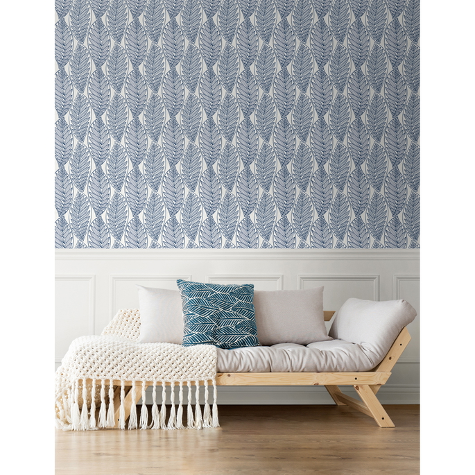 Seabrook Designs Kira Leaf Husk Blue Suede Wallpaper image 2 of 4