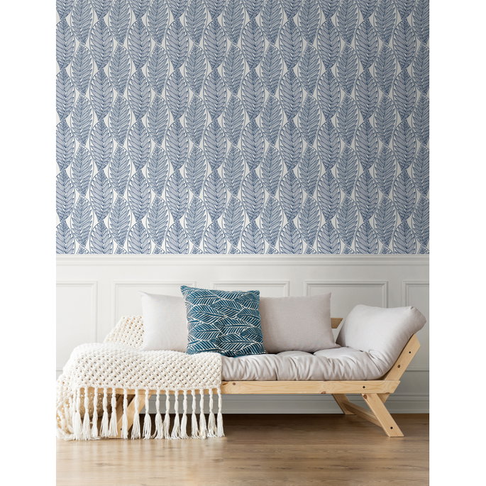 Seabrook Designs Kira Leaf Husk Blue Suede Wallpaper image 2 of 4