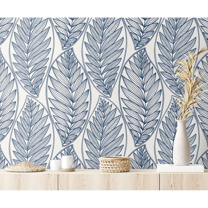 Seabrook Designs Kira Leaf Husk Blue Suede Wallpaper image 3 of 4
