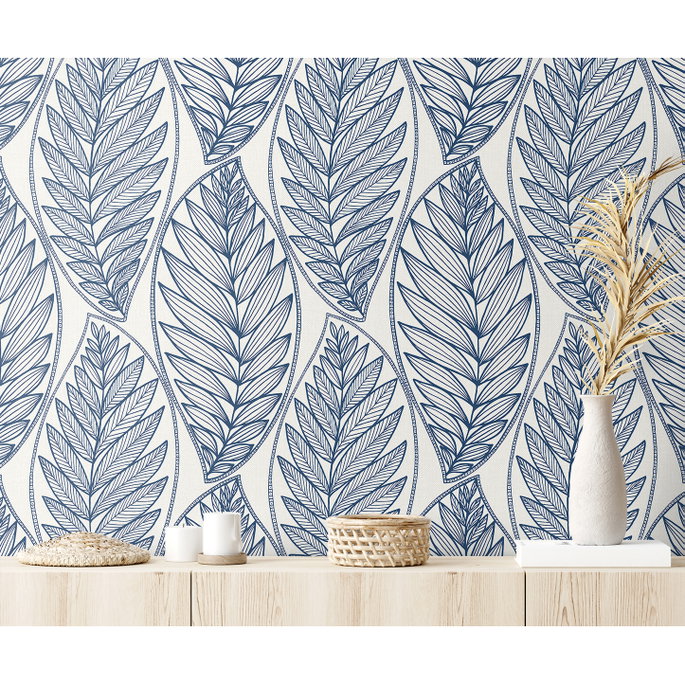 Seabrook Designs Kira Leaf Husk Blue Suede Wallpaper image 3 of 4