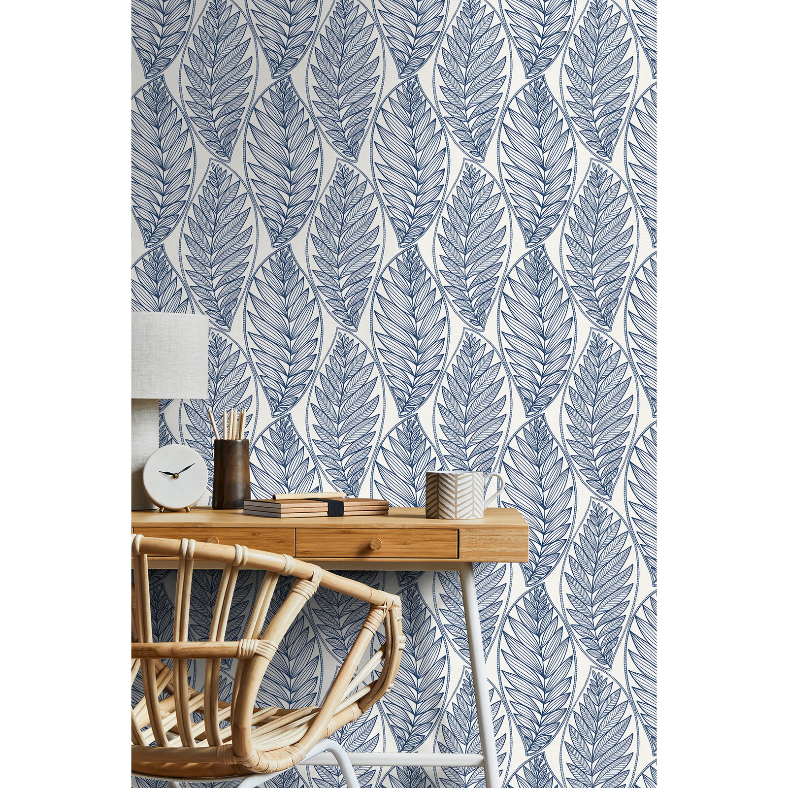 Seabrook Designs Kira Leaf Husk Blue Suede Wallpaper | OnlineFabricStore