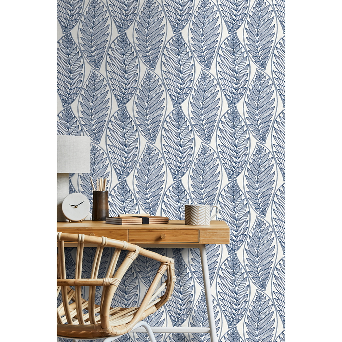 Seabrook Designs Kira Leaf Husk Blue Suede Wallpaper image 4 of 4