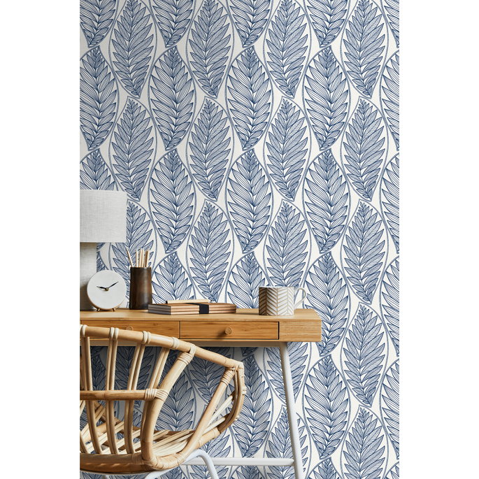 Seabrook Designs Kira Leaf Husk Blue Suede Wallpaper image 4 of 4