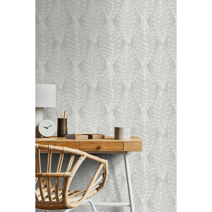 Seabrook Designs Kira Leaf Husk Harbor Grey Wallpaper image 2 of 3