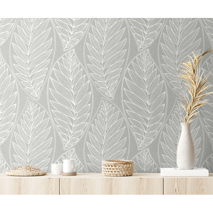 Seabrook Designs Kira Leaf Husk Harbor Grey Wallpaper image 3 of 3