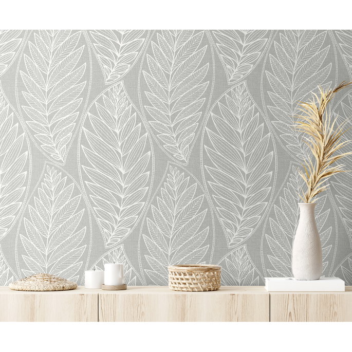 Seabrook Designs Kira Leaf Husk Harbor Grey Wallpaper image 3 of 3