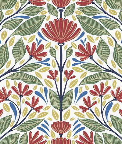 Seabrook Designs Carmela Folk Floral Primaries Wallpaper