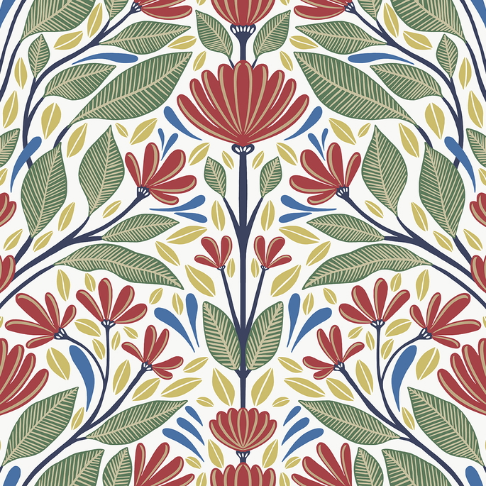 Seabrook Designs Carmela Folk Floral Primaries Wallpaper image 1 of 3