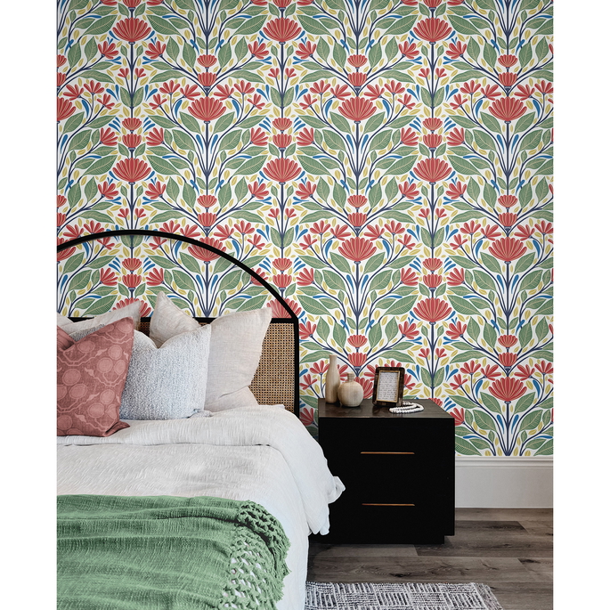 Seabrook Designs Carmela Folk Floral Primaries Wallpaper image 2 of 3