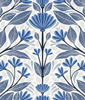 Seabrook Designs Carmela Folk Floral True Blue Wallpaper