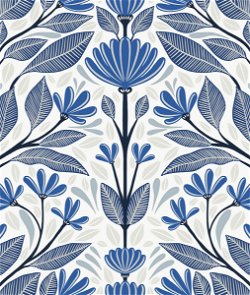 Seabrook Designs Carmela Folk Floral True Blue Wallpaper