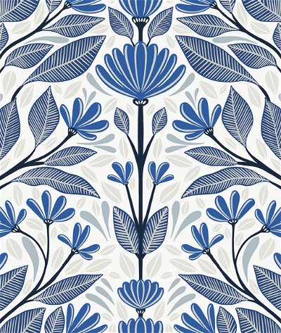 Seabrook Designs Carmela Folk Floral True Blue Wallpaper