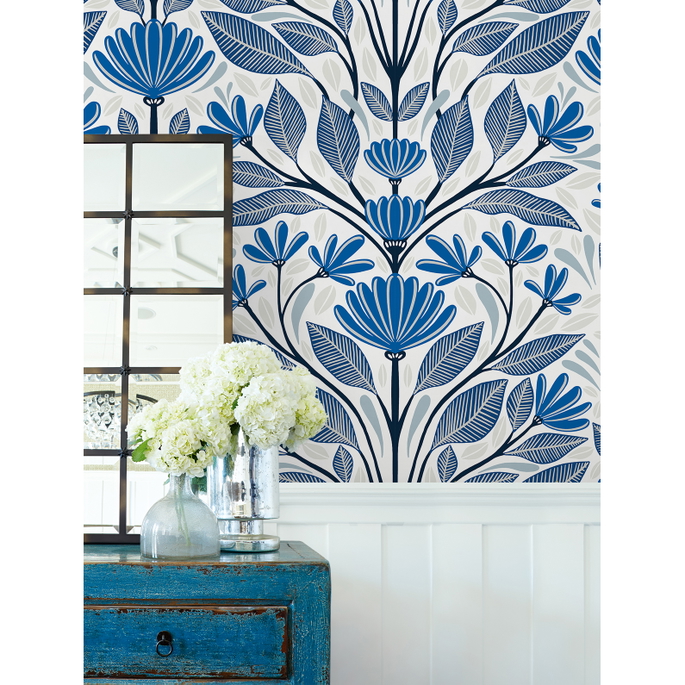 Seabrook Designs Carmela Folk Floral True Blue Wallpaper image 3 of 3