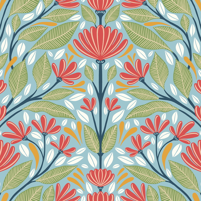 Seabrook Designs Carmela Folk Floral Summer Garden Wallpaper image 1 of 3