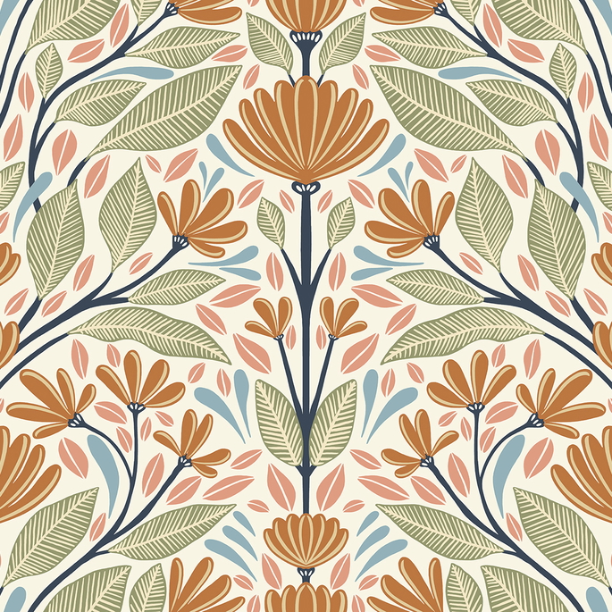 Seabrook Designs Carmela Folk Floral Summer Ends Wallpaper image 1 of 3